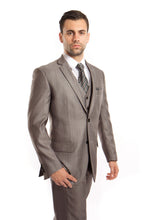 Load image into Gallery viewer, Gray Solid Shiny Sharkskin 3-PC Regular Modern Fit Suits For Men
