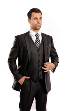 Load image into Gallery viewer, Steel Navy Solid Shiny Sharkskin 3-PC Regular Modern Fit Suits For Men
