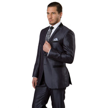 Load image into Gallery viewer, Navy Tone on Tone Shiny 2-PC Slim Fit Suits For Men
