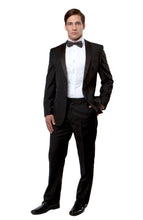 Load image into Gallery viewer, Black / Black Satin Bryan Michaels Solid Notch Lapel Tuxedo Solid Slim Fit Prom Tuxedo For Men MT202S-01
