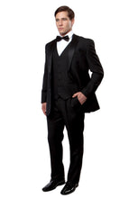 Load image into Gallery viewer, Black / Black Satin Bryan Michaels Solid Notch Lapel Tuxedo Solid Slim Fit Prom Tuxedo For Men MT400-01
