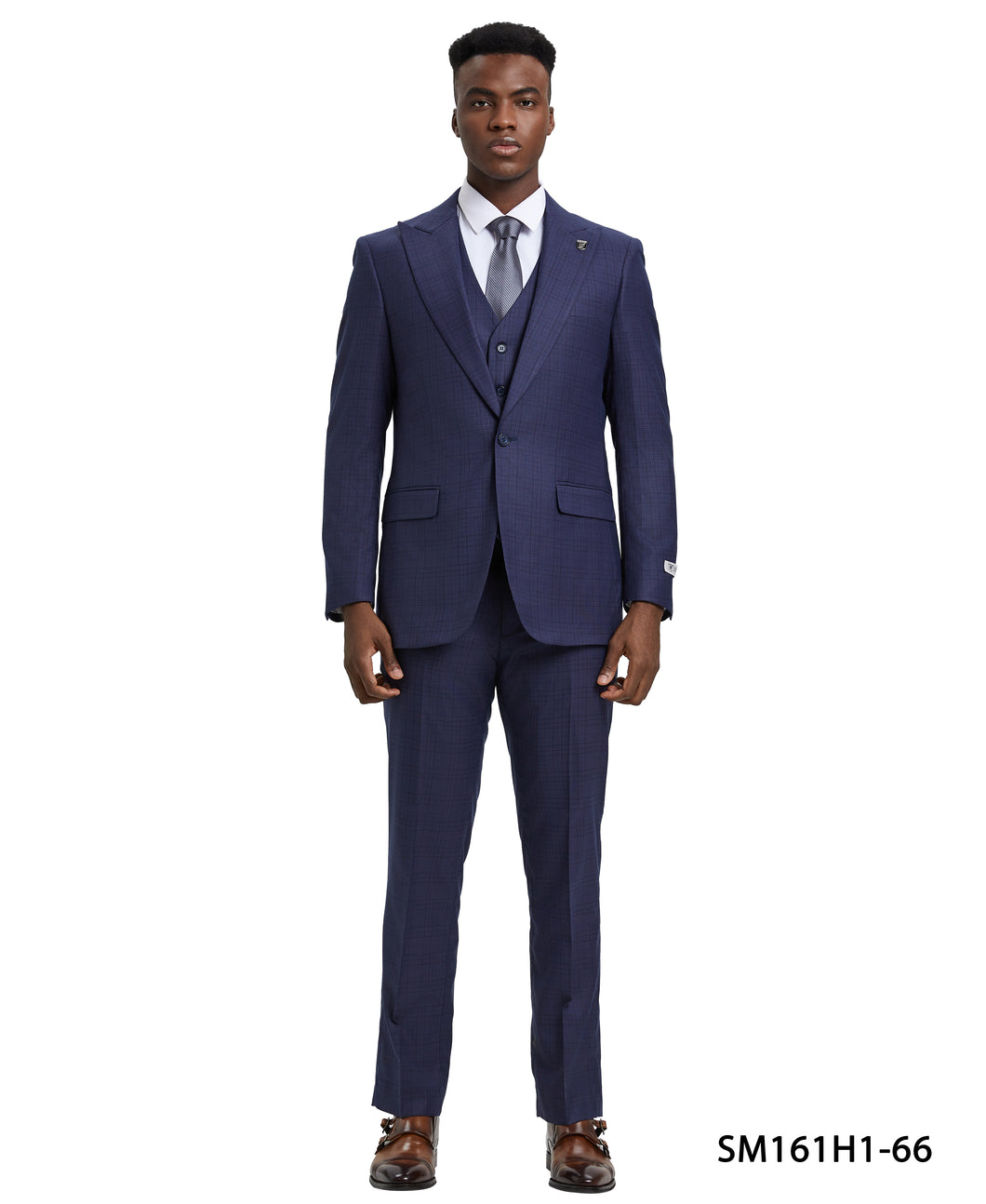 Stacy Adams 3 PC Blue Plaid Mens Suit