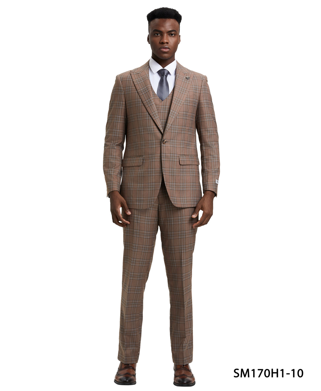 Stacy Adams 3 PC Brown Windowpane Mens Suit