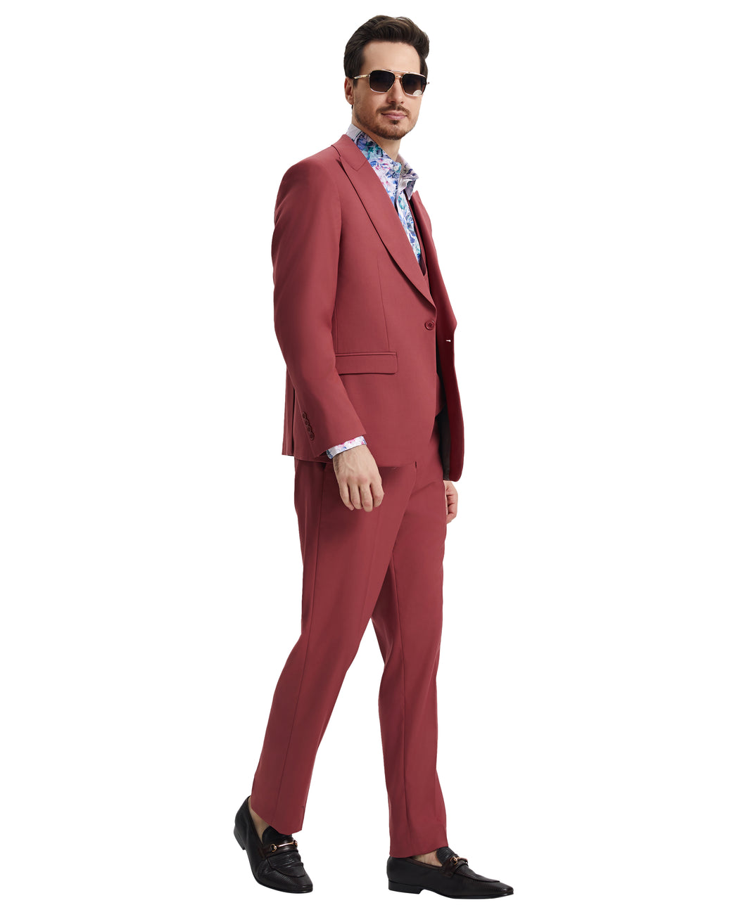 Stacy Adams 3 PC Coral Solid w U-Shape Vest Mens Suit