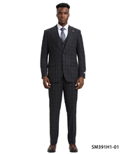 Load image into Gallery viewer, Stacy Adams 3 PC Black Windowpane Mens Suit

