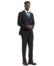 Load image into Gallery viewer, Stacy Adams 3 PC Black Windowpane Mens Suit
