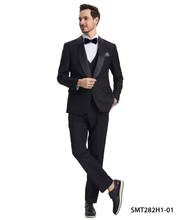 Load image into Gallery viewer, Stacy Adams 3 PC Black Solid Tuxedo Mens Suit
